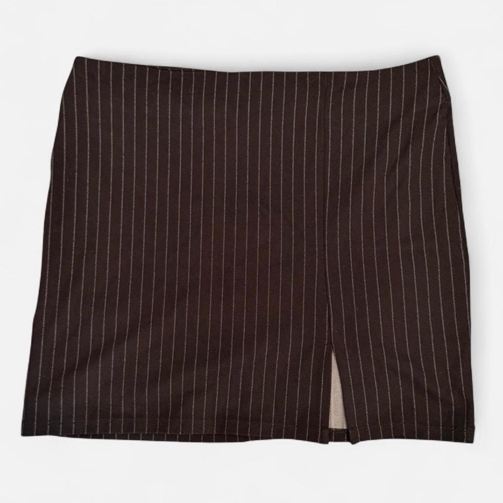 Black Pinstripe Mini Skirt with Front Slit